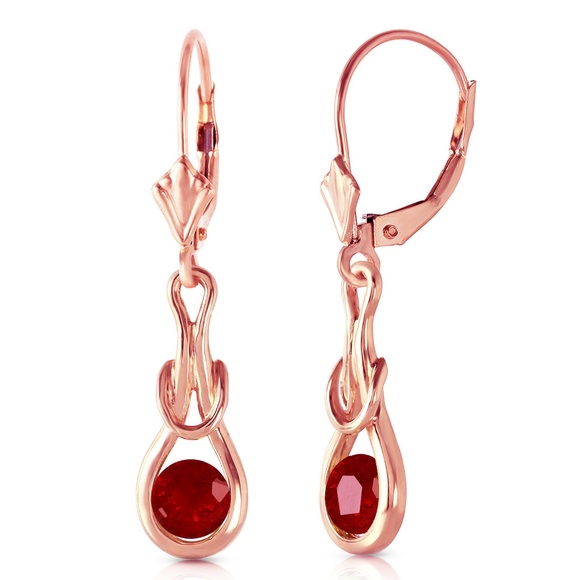 GOLD LEVER BACK EARRINGS WITH NATURAL RUBIES